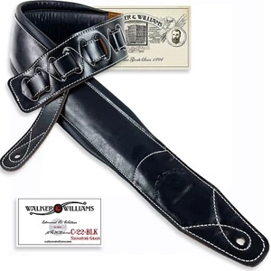 Walker & Williams C-22-BLK Cinghia per chitarra extra larga doppia imbottita in pelle nera - Foto 1 di 15