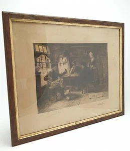 Antique Dutch Engraving Jules BENOIT-LÉVY (1866-1952) Interior Scene - Picture 1 of 7