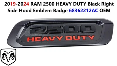 RAM 2500 HEAVY DUTY 2019-2024 negro capó lateral derecho emblema insignia 68362212AC Foto 1 de 4