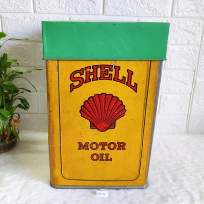 Antique Shell Motor Oil Tractor 8 in 1 Inside Out Advertisement Tin Can 4 Gal - Image 1 of 4