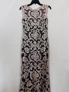 Tadashi Shoji Pink Illusion Sequin Whimsy Goth Lace Dress 4 Red Carpet Long Gown - Picture 1 of 14
