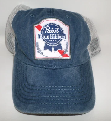 Sombrero Pabst Azul Cinta Cerveza Snapback Azul Envejecido con Malla Blanca Parche Logo Foto 1 de 4
