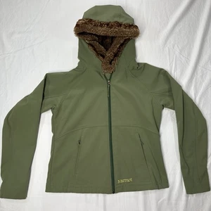 Marmot Womens Size Large Green Furlong Shell Jacket Faux Fur Hood - Picture 1 of 8