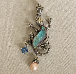 Barbara Bixby Gecko Enhancer Sterling 18K & Multi-Gemstone Lizard Pendant - Picture 1 of 10