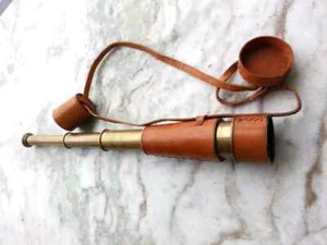 Vintage brass Telescope Leather Folding case Antique Finish Brown Leather case - Picture 1 of 3