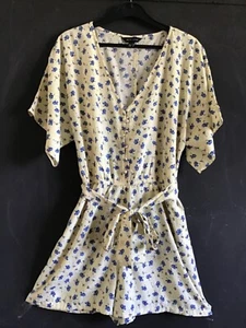 Playsuit , New Look Yellow Floral Size UK 14 Elasticated waist, tie, button fron - Picture 1 of 2