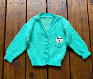 Walt Disney 1986 Mothercare 90 cm baby little girls green mickey vintage sweater - Picture 1 of 10