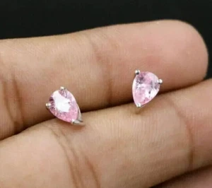 Women's Stud Earrings 2.0Ct Pear Cut Created Pink Sapphire 14K White Gold Finish - Picture 1 of 4