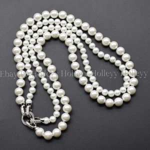 "Collar de perlas sintéticas redondo blanco del mar del sur 2 filas 6 mm 8 mm 18-20""" - Imagen 1 de 12