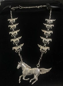Collar DE COLECCIÓN NAVAJO Artista Glenn Sandoval GS Plata Esterlina 11 Caballos 69.6 Gramos - Imagen 1 de 18