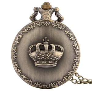 Retro Royal Crown Engraved Pocket Watch 4.6cm Full Hunter White Dial Free Chain - Picture 1 of 10