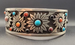 Aaron John, Bracelet, FLOWERS, Multi Stone, Overlay, Navajo, LARGE size - Picture 1 of 9