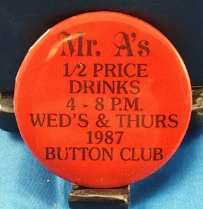 Vintage Pin Button 2.25" Mr. A's Button Club 1987 FREE SHIPPING! - Picture 1 of 2