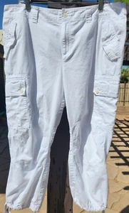RALPH LAUREN 100% Cotton 6-Pocket Midcalf Cargo Crop Pants in White 14W - Picture 1 of 5