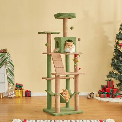 63.8-in Christmas Cat Tree Cat Climbing Tower Condo Scratching Post Kitty Supply - Image 1 of 4