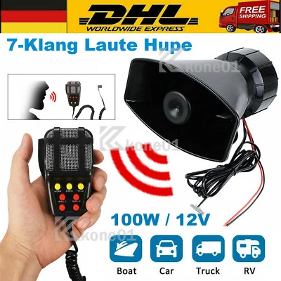 ACELECTRONIC 7-Klang 12V Auto Horn Hupe Warnung Alarm Fanfare Polizei Sirene PKW Lautsprecher