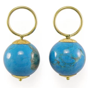 14k Solid Yellow Gold Turquoise Charms 10mm - Picture 1 of 4