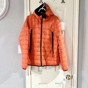 NWT Men's Perry Ellis Ultra Light Weight Hoodie Puffer - Sunset Orange Sz Large - Picture 1 of 6