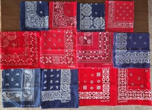 LOT 12 ESTATE HANDKERCHIEFS BANDANAS Red Blue FAST COLOR Hankie ELEPHANT Tuside - Picture 1 of 7