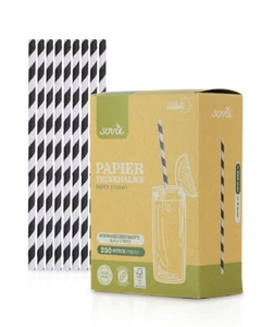 Trinkhalm in Schwarz-Weiß gestreift aus Papier FSC®, Ø 6 mm / 20 cm, 250 Stück i - Bild 1 von 6