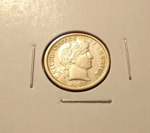 1907 BARBER DIME. NICE COIN. PARTIAL LIBERTY. CLEANED. FREE SHIP 🛳 Cover