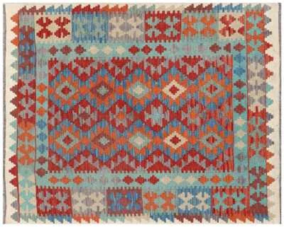 Afghan Maimana Kelim Teppich 150x200 Handgewebt Bunt Geometrisch Handarbeit 13 - Bild 1 von 4