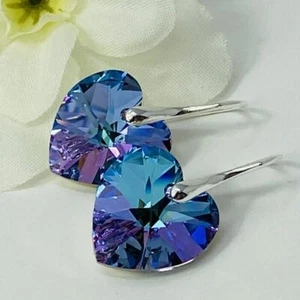 925 Silver Heart Earrings Jewellery Vitrail Light Made With Austrian Crystals - Picture 1 of 12