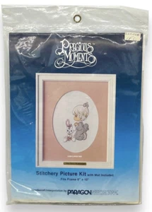 Paragon Precious Moments 1081 Cross Stitch Picture Kit 1984 God Loves Me Pink - Picture 1 of 6