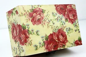 Regular size Wood handmade hinged trinket box Roses design Red Lined - Picture 1 of 12