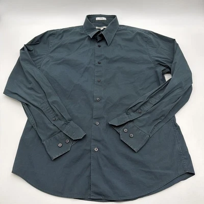 Camisa Express 1MX ajustada de algodón elástico con botones para hombre L verde lisa. #39154 Foto 1 de 4