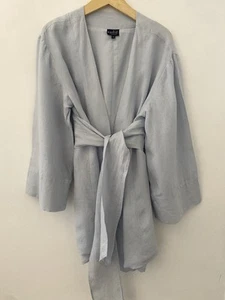 EADIE LIFESTYLE Blue Linen Relaxed Belted Wrap Shirt Kimono Jacket Dress Size XS - Picture 1 of 8