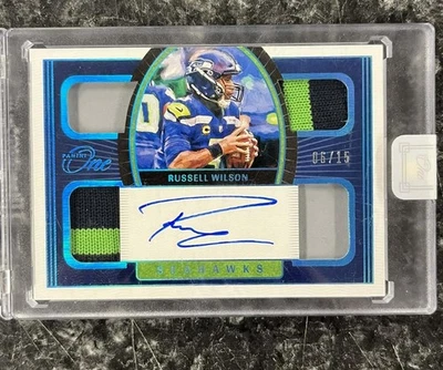 Parche cuádruple Panini One Russell Wilson 2021 azul/15 automático Foto 1 de 4