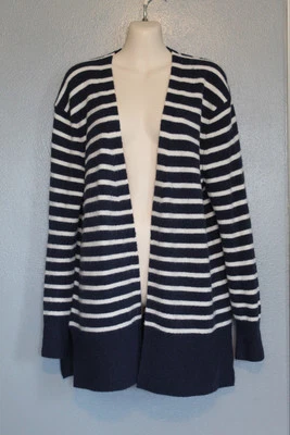 Cárdigan Madewell Azul Marino Blanco Rayas Acogedor Caminante Abierto Suéter Pequeño Mezcla Alpaca Foto 1 de 4
