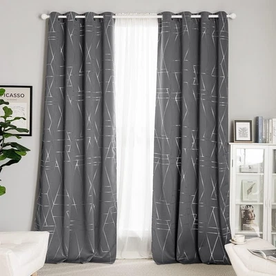 NICETOWN 2-Pack 52x95in Blackout Grommet Curtains Grey Triangle Geometric - Image 1 of 4