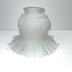 Vintage French Frosted Glass Lamp / Ceiling Shade, Ruffled Edges 2" Fitter - Picture 1 of 6