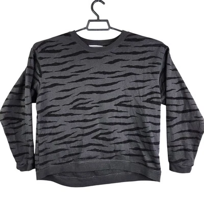 Mujer Time and Tru Negro Terciopelo Estampado Cebra Pullover Sudadera Manga Larga S Foto 1 de 4