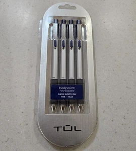 Tul Retractable Gel Pens 0.8mm Needle Point, Super Smooth Ink Blue 4 Pack New - Picture 1 of 3