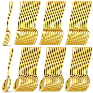 Gold Plastic Silverware Set, Disposable Cutlery Utensils with Gold Mini Forks... - Picture 1 of 7