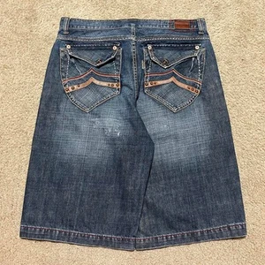 Parish Y2K Baggy Skater Ricamato Sbiadito Navy/Grigio Jorts Grunge 34W - Foto 1 di 6