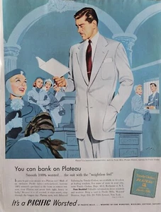 Pacific Worsted Plateau Suits Vintage 1951 Men's Fashion Pinup Girl Ad - Foto 1 di 1