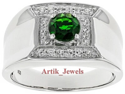 Künstlicher Smaragd Edelstein Mit 14K Weiß Vergoldet Silber Ring für Herren #7 - Bild 1 von 4