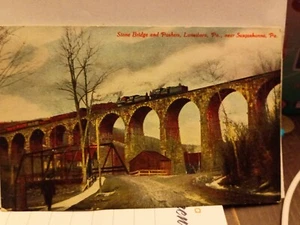 A1 Stone bridge And Pushers Lanesboro PA Bridge Train Archways Postcard 1911 - Picture 1 of 2