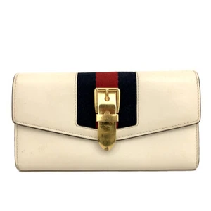 GUCCI Sylvie Sherry line Leather Long Bifold Wallet Ivory/7BD0064 - Picture 1 of 8
