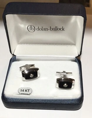 Gemelos Dollan-Bullock de oro blanco de 14 quilates de ónix y diamantes Foto 1 de 4