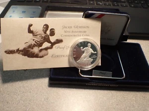 1997 Jackie Robinson Proof Silver Dollar Commemorative in Original Box w/COA - Picture 1 of 3