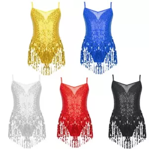 UK Girls Sparkle Camisole Fringed Party Dress Sleeveless Mesh Modern Dancewear - Picture 1 of 36