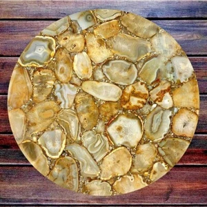 18" Round Agate Coffee Side Table Top Home Décor - Luxury Natural Gemstone - Picture 1 of 4