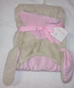 Hoodie BABY BLANKET Reversible Bunny Pink/Light Brown Mink Touch - Picture 1 of 2