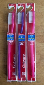3 Colgate Plus Soft Full Head - Diamond Head 2 pink & 1 purple toothbrushes - Picture 1 of 1
