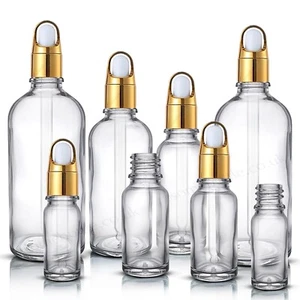 CLEAR Glass Dropper Bottle with GOLD Flower Basket Shape Pipette Wholesale - Picture 1 of 5